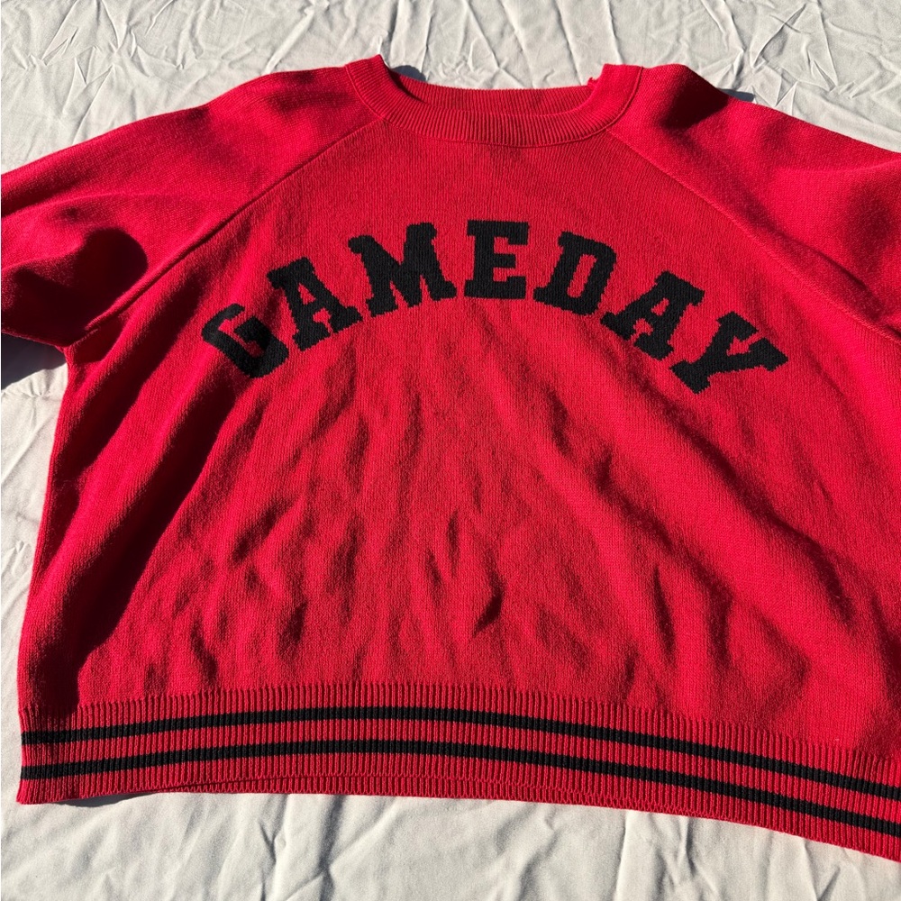 Red "GAMEDAY" Crewneck Sweater with Black Trim